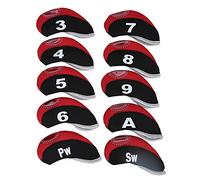 Alomejor Juego de Fundas para la Cabeza de Golf 10 PCS Casos para la Cabeza de Golf Juego de Fundas de protección para la Tapa del Casco de Neopreno Golf Iron Club(Black&Red)