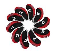 Alomejor Juego de Fundas para la Cabeza de Golf 10 PCS Casos para la Cabeza de Golf Juego de Fundas de protección para la Tapa del Casco de Neopreno Golf Iron Club(Black&Red)