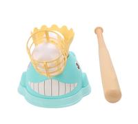 Alomejor Juego de Máquina de Lanzamiento de Béisbol para Niños ABS, Operación de Pedal con Diseño de Dibujos Animados para Práctica de Bateo en Interiores y Exteriores, Juguete de Construcción (Blue)