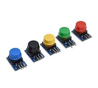Alomejor Juego de Módulos de Botones de Color, 5 Piezas, Placa de Interruptor de Empuje Grande, Compatible con Proyectos de Circuitos, Rojo, Amarillo, Azul, Verde y Negro