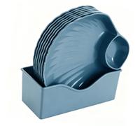 Alomejor Juego de Platos de Cena de Plástico con Forma de Concha de Estilo Japonés, Elegante Plato para Servir Aperitivos para Fiestas y Reuniones (8 piezas azul con bandeja)