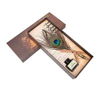 Alomejor Juego de Pluma de Pavo Real, Elegante Caja de Regalo de Papelería con Tinta de Escritura con 5 Puntas para Encanto Retro