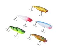 Alomejor Juego de Señuelos de Pesca Popper, Diseño Realista para Cebos de Superficie Resistentes a Enganches de Lubina, 7cm, 5 uds.