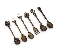 Alomejor Juego de Tenedor y Cucharas de Aleación de Zinc Retro Vintage para Uso Doméstico en la Cocina, Dorado, Plateado, Rojo, Bronce y Verde, 6 Unidades por Juego (#4)