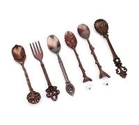 Alomejor Juego de Tenedor y Cucharas de Aleación de Zinc Retro Vintage para Uso Doméstico en la Cocina, Dorado, Plateado, Rojo, Bronce y Verde, 6 Unidades por Juego (#3)