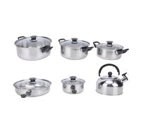 Alomejor Juego de Utensilios de Cocina de Acero Inoxidable Juego de Cocina Duradero para Kit de Ollas para Freír Hervir Guisar para el Chef Casero de 5 Ollas y Sartenes