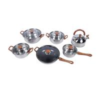 Alomejor Juego de Utensilios de Cocina Multifuncionales de Acero Inoxidable, Diseño de Grano de Madera, Ollas, Sartenes, Hervidor para Uso Doméstico