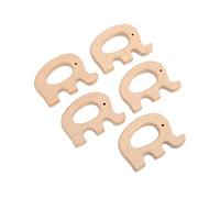 Alomejor Juguetes Mordedores para Bebés, Anillos de Dentición de Madera de Haya, Desarrollo de la Coordinación Ojo-mano, Juego de 5 Piezas para Bebés (elefante)