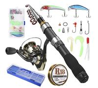 Alomejor Kit Combinado de Carrete Giratorio Telescópico con Juego Completo de Aparejos para Entusiastas de la Pesca (170cm)