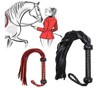 Alomejor Látigo de Cuero Artificial, Fusta de 23,4 Pulgadas con Cómodo de Cuero Sintético, para Entrenamiento de Caballos, Cosplay y Juegos. (Black)