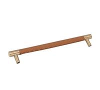 Alomejor Manija de Puerta de Gabinete, Tirador de Barra de Latón de Cuero de Lujo Ligero para Cajón de Armario Doméstico, 10,1x1,5x0,59 Pulgadas (marrón claro)