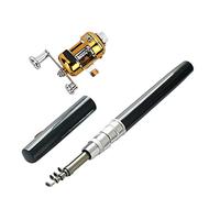Alomejor Mini caña de Pescar telescópica en Forma de Pluma de Bolsillo de aleación de Aluminio Caña de Pescar con Rueda(Negro)