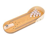 Alomejor Mini juego de bolos de mesa de madera con diez pines que incluye 1 bola de bolos de metal y 10 pines para adultos y niños