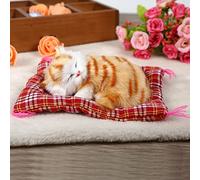 Alomejor Mini Juguete de Peluche de Gatitos Durmientes de Simulación con Sonido para Regalos de Niños, Lindo Diseño de Gato en Cojín para Decoración del Hogar (El Sello Amarillo llamará)