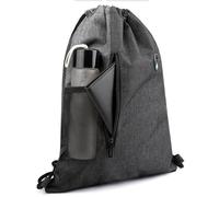 Alomejor Mochila con Cordón Mochila de Gimnasio de Gran Capacidad con Bolsillo con Cremallera para Auriculares para Viajes Diarios y Caminatas (GREY)