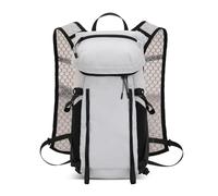 Alomejor Mochila de Hidratación Ligera con Vejiga de Agua, Mochila Impermeable para Correr para Senderismo, Ciclismo y Maratón con Bolsillo para Teléfono y Soporte para Llaves (Gris Blanco)