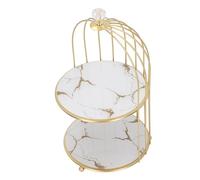 Alomejor Organizador de Estante de Almacenamiento de Doble Capa para Baño y Tocador, Diseño Elegante con Marco Dorado (Blanco con Patrones Dorados.)