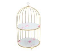 Alomejor Organizador de Estante de Almacenamiento de Doble Capa para Baño y Tocador, Diseño Elegante con Marco Dorado (Patrón de Piedra Rosa)
