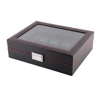 Alomejor Organizador Elegante de Caja de Reloj de Fibra de Carbono con 10 Ranuras para Exhibir 10 Relojes para Tocador Escena Aplicable Negro 11 * 8,7 * 3,4 Pulgadas