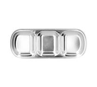 Alomejor Plato Dividido de Acero Inoxidable, Plato Duradero para Salsa de Olla Caliente para Cantina, Camping, Picnic de 8" (3 cavidades)