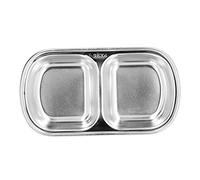 Alomejor Plato Dividido de Acero Inoxidable, Plato Duradero para Salsa de Olla Caliente para Cantina, Camping, Picnic de 8" (2 compartimentos)