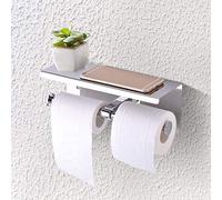 Alomejor Portarrollos de Papel Higiénico de Doble Rollo de Acero Inoxidable con Estante de Almacenamiento para el Hogar, Hotel, Restaurante y Bar
