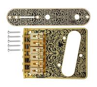 Alomejor Puente de Guitarra Eléctrica con Patrón Negro de Metal, Cordal de 6 Silletas con Tornillos para Guitarristas Eléctricos y Tienda de Instrumentos (GOLD)