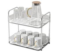 Alomejor Rejilla para Secar Tazas con Estructura Robusta de Gran Capacidad para Organizador de Encimera de Cocina Plástico 1 Unidad (Blanco Doble Capa)