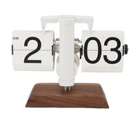 Alomejor Reloj de Escritorio Retro con Tapa, Brillante, Ajustable, Fácil de Leer, Mecánico, con Tapa Automática, para Sala de Estar, Oficina, Escuela, Acero Inoxidable, Nogal Negro, PVC, Tiempo de