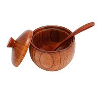 Alomejor Tarro de especias de madera de azufaifo con cuchara y tapa, caja de condimento ecológica para azúcar, sal, pimienta y más, ligero y duradero, tamaño de 3.5x2.4 pulgadas, para restaurantes y