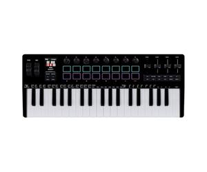 Alomejor Teclado MIDI, 37 Mini Teclas Sensibles a la Velocidad, con 16 Almohadillas RGB, 8 Perillas BT Inalámbrico para Producción Musical