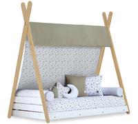 Alondra Cama cabaña montessori madera 70x140 cm con colchón y textil natura