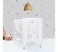 Alondra Cuna Colecho Bebe Completa con Colchon 120x60 Madera con Ruedas para Fijar a la Cama. Tres etapas de 0 a 3 años - CU6000K10COL Blanca con vinilos. (Cuna + Kit Colecho + Colchón)
