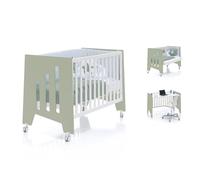 Alondra Cuna Colecho Madera 120x60 Bebe con Ruedas se UNE a la Cama, con Kit colecho, Convertible en Mesa Escritorio Infantil. Omni K10 Erba Verde. Somier 5 Alturas Regulable.