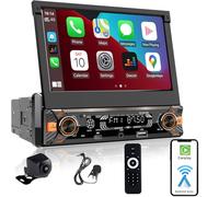 Alondy Radio Coche 1 Din pantalla táctil (7" Retráctil Automáticamente) compatible con [Wireless] Apple CarPlay/Android Auto Bluetooth Radio (FM/RDS) USB (Tipo-C carga rápida de 3A) Cámara de respaldo