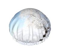 Alone Tree in the snow Reutilizable Impermeable Lavable Ajustable Adecuado para mujeres Todas las longitudes de cabello Gorro de ducha