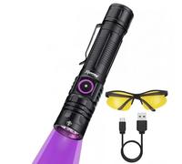 Alonefire SV143 Linterna UV 395nm 10W Profesional Recargable USB C Potente Luz Negra Detector de Orina para Resina, Pesca, Escorpión, Minerales, Pegamento, Ámbar con Gafas Protectoras UV, Batería
