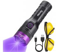 Alonefire SV71 Linterna UV 15W 365nm Profesional Potente Recargable USB Ultravioleta Luz Carga inversa Negra Detector de Orina para Resina, Pesca, Escorpión, Minerales con Gafas Protectoras UV,Batería