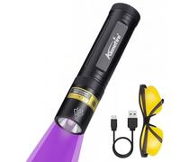 Alonefire SV77 Linterna UV 10W 395nm Profesional Recargable USB C Luz Negra Detector de Orina para Resina, Pesca, Escorpión, Minerales, Pegamento, Ámbar con Gafas Protectoras UV, Batería Incorporada