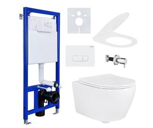 ALONI Kit completo inodoro suspendido sin borde de descarga Taharet/bidé de acero inoxidable, elemento de pared 3/6 L, profundidad del depósito 80 mm, conexión G 1/2 en la parte superior derecha