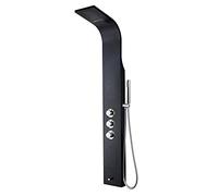 Aloni Panel de ducha con termostato, columna de ducha, grifo de ducha de 5 funciones, ducha de lluvia, ducha de masaje, sistema de ducha, ducha de mano, juego completo, color negro