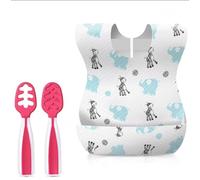 ALONSA® 2 Cucharas+10 baberos desechables | Aprendizaje Bebé de Silicona Seguras | Precuchara BLW para Bebés de 6-18 Meses | Cucharas Bebé Aprendizaje | Introducción de Alimentos | Alivio de Encías