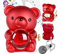 Aloskart Regalos Originales para Mujer Cumpleaños, Oso Rosa Eterna con Collar, Osito Rosa Eterna con Caja Música Manivela Incorporada, Regalo San Valentin Mujer, Oso Regalo Novia Mama Navidad