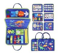 alouweekuky Busy Board Montessori 1 Año Libro Montessori 1 Año para Niños y Niñas, 25 en 1 Busy Book, Fieltro Suave para Educación Temprana, Ideal para Coches y Aviones, Regalo, Color Azul
