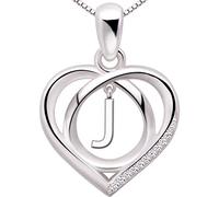 ALOV Jewelry Sterling Silver Initial A Letter Alphabet Love Heart Cubic Zirconia Pendant Necklace