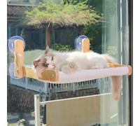 Aloxina - Percha de ventana para gatos con marco de madera - Cama plegable para gatos de interior, cubierta de piel de conejo suave, lavable, ventosas fuertes, sin taladrar, soporta gatos grandes