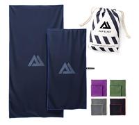 ALP & ACT Toallas de Microfibra Set de 2-100% recicladas - Extra COMPACTAS y ultraligeras - 150x70 cm + 100x50 cm - Toalla de Viaje, de Playa y para Deporte - Paños Incluye Bolsa - Azul Noche