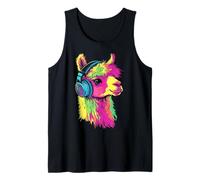 Alpaca Animal Motif Music Auricular Obra Artwork Alpaca Camiseta sin Mangas