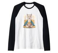 Alpaca Feliz con Palomitas de maíz Diseño de Animales Camiseta Manga Raglan