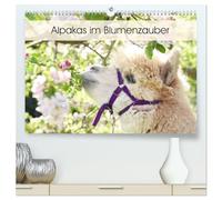 Alpakas im Blumenzauber (hochwertiger Premium Wandkalender 2026 DIN A2 quer), Kunstdruck in Hochglanz: Gemeinsam mit der Blumenpracht und der ... und sind in jedem Raum ein echter Hingucker.